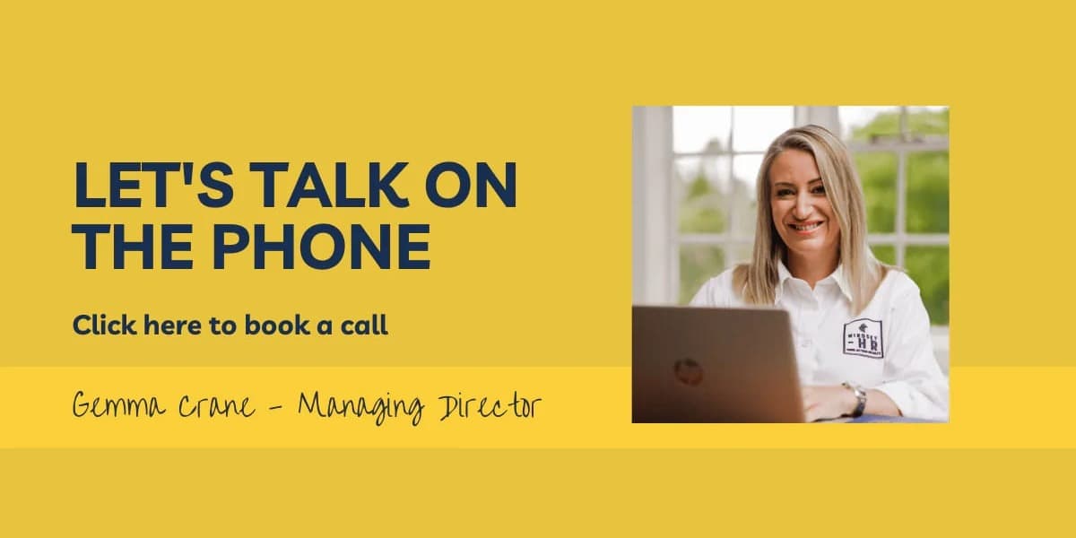 Let's talk on the phone — book a call with Gemma Crane, Managing Director of Mindset HR